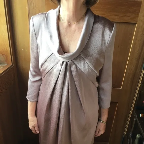 Allen Schwartz Taupe Latte Gold Cowl Dress