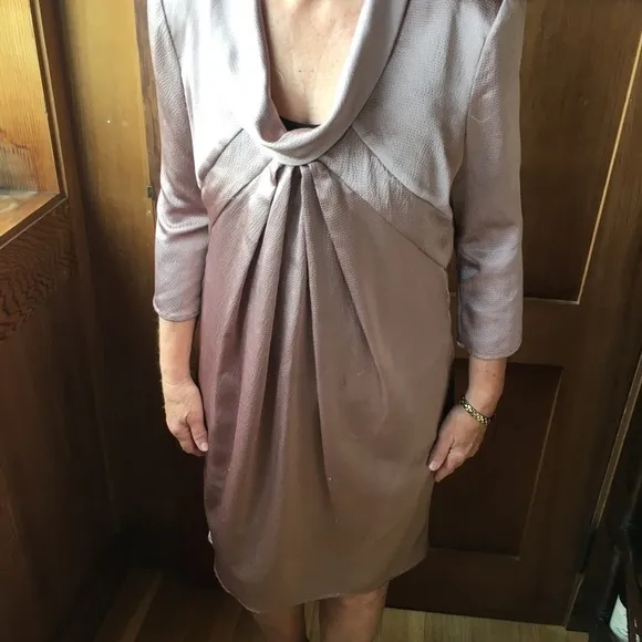 Allen Schwartz Taupe Latte Gold Cowl Dress