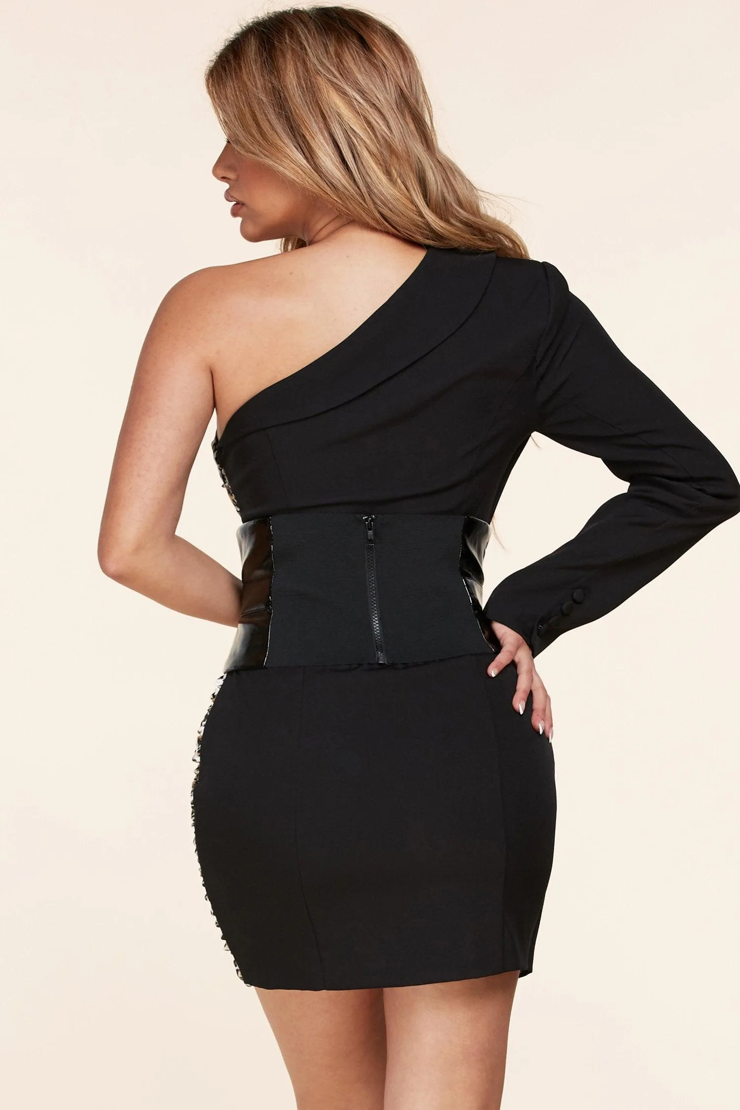 AMAZING HALF BLAZER HALF STRAPLESS MINI DRESS