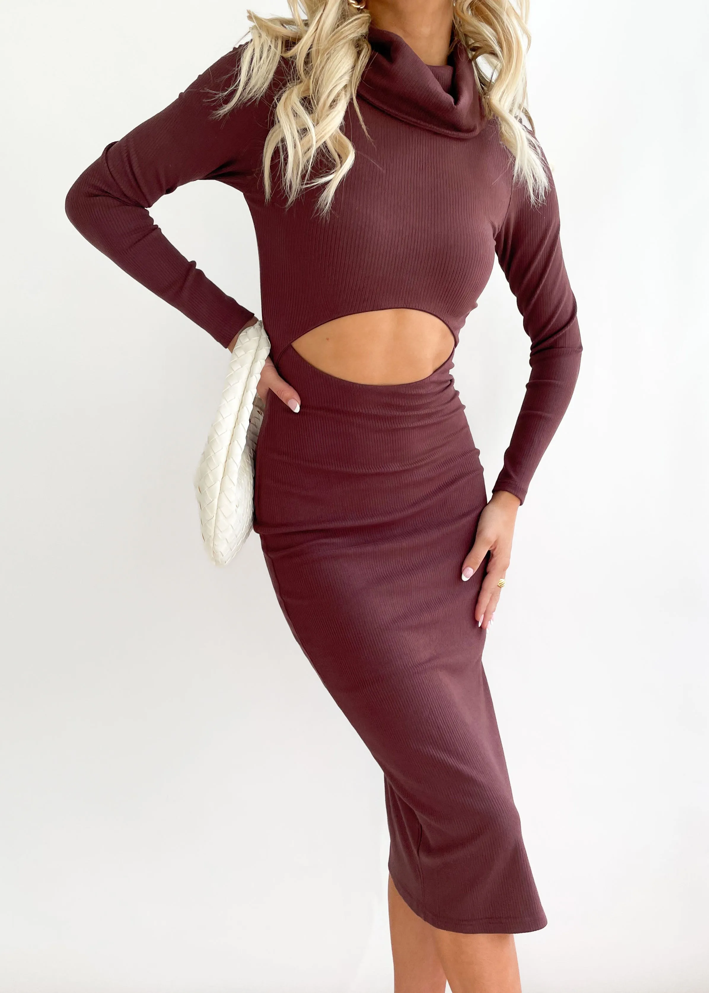 Analeah Cut Out Midi Dress - Chocolate