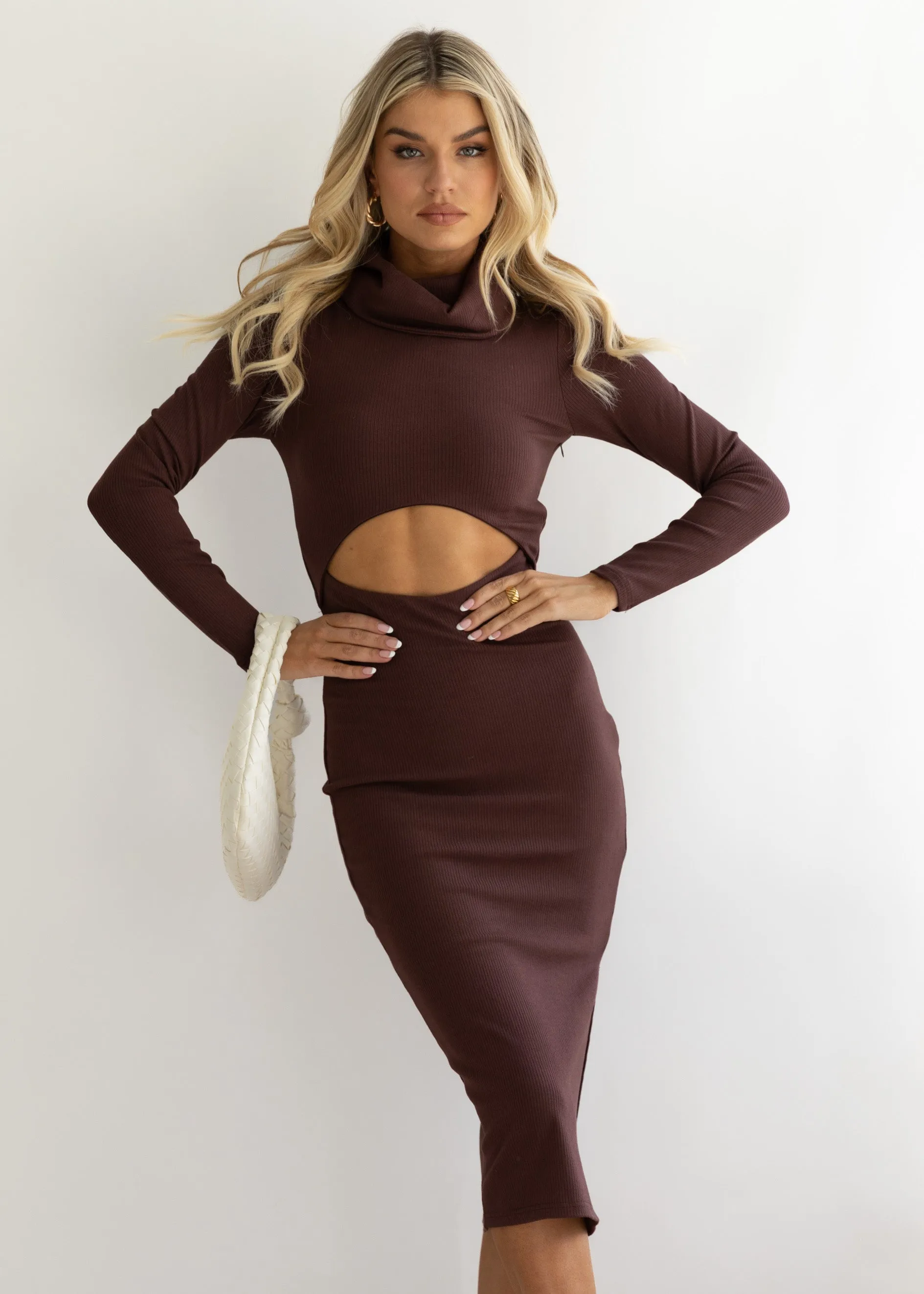 Analeah Cut Out Midi Dress - Chocolate