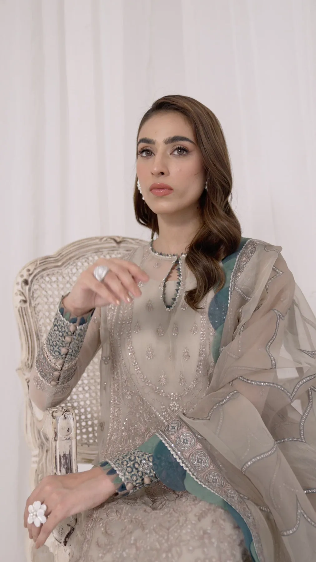 Aqua Pink Heavily Embroidered Pakistani Salwar Kameez with Dupatta