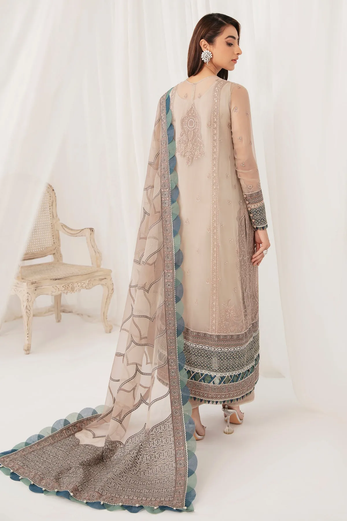 Aqua Pink Heavily Embroidered Pakistani Salwar Kameez with Dupatta