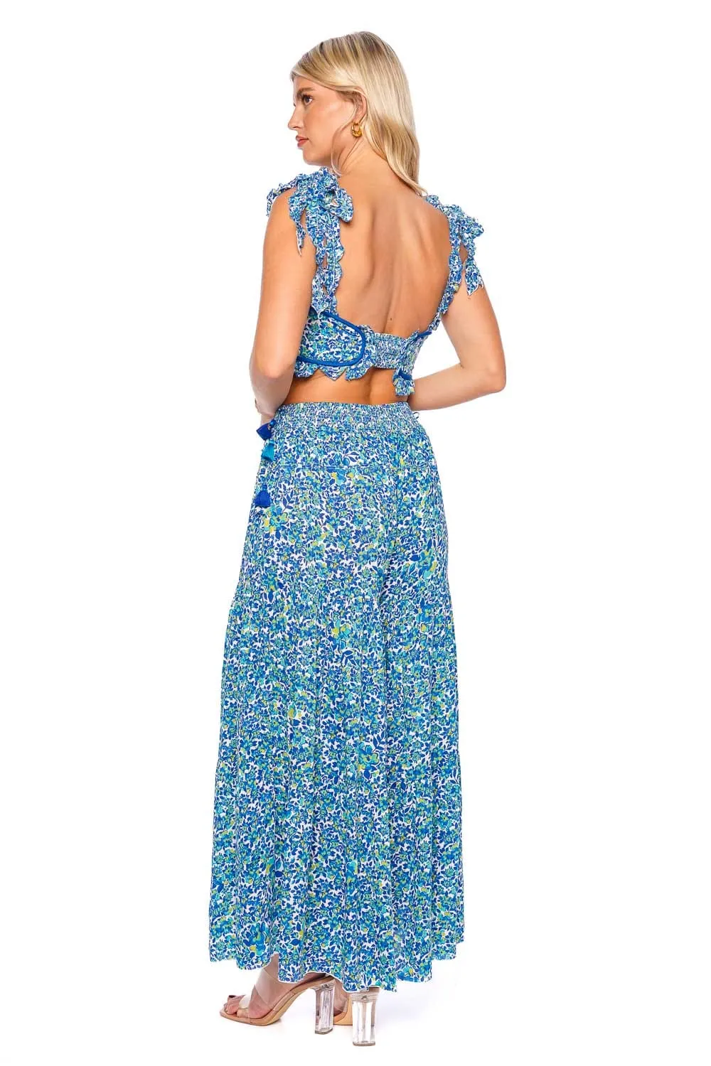 Ariane Blue Net Tie Shoulder Cropped Top
