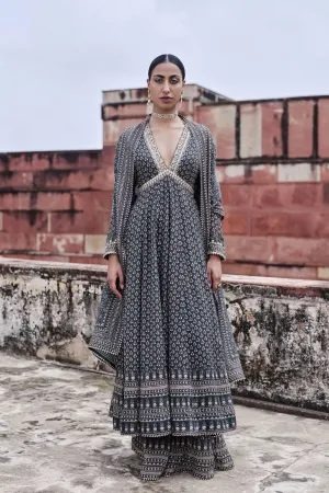 Arvia Printed Mul Anarkali Set - Green