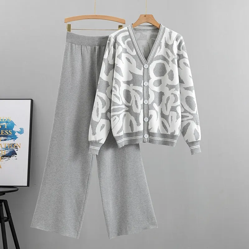 Autumn Winter New Fashion knit Long Sleeve Sweater and Pant 2 Piece Set