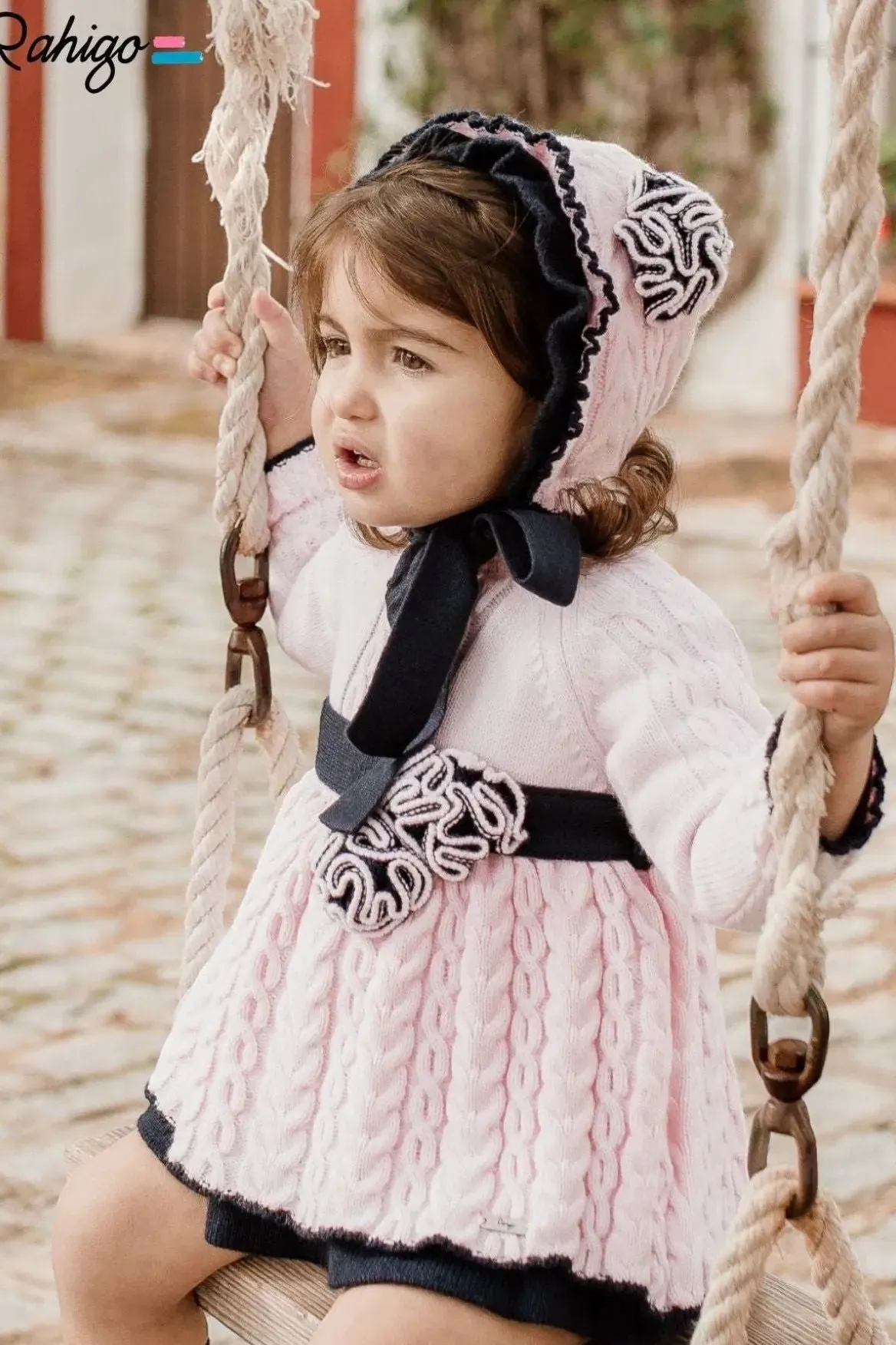 AW24 Rahigo Baby Girls Pink & Navy Dress & Knickers