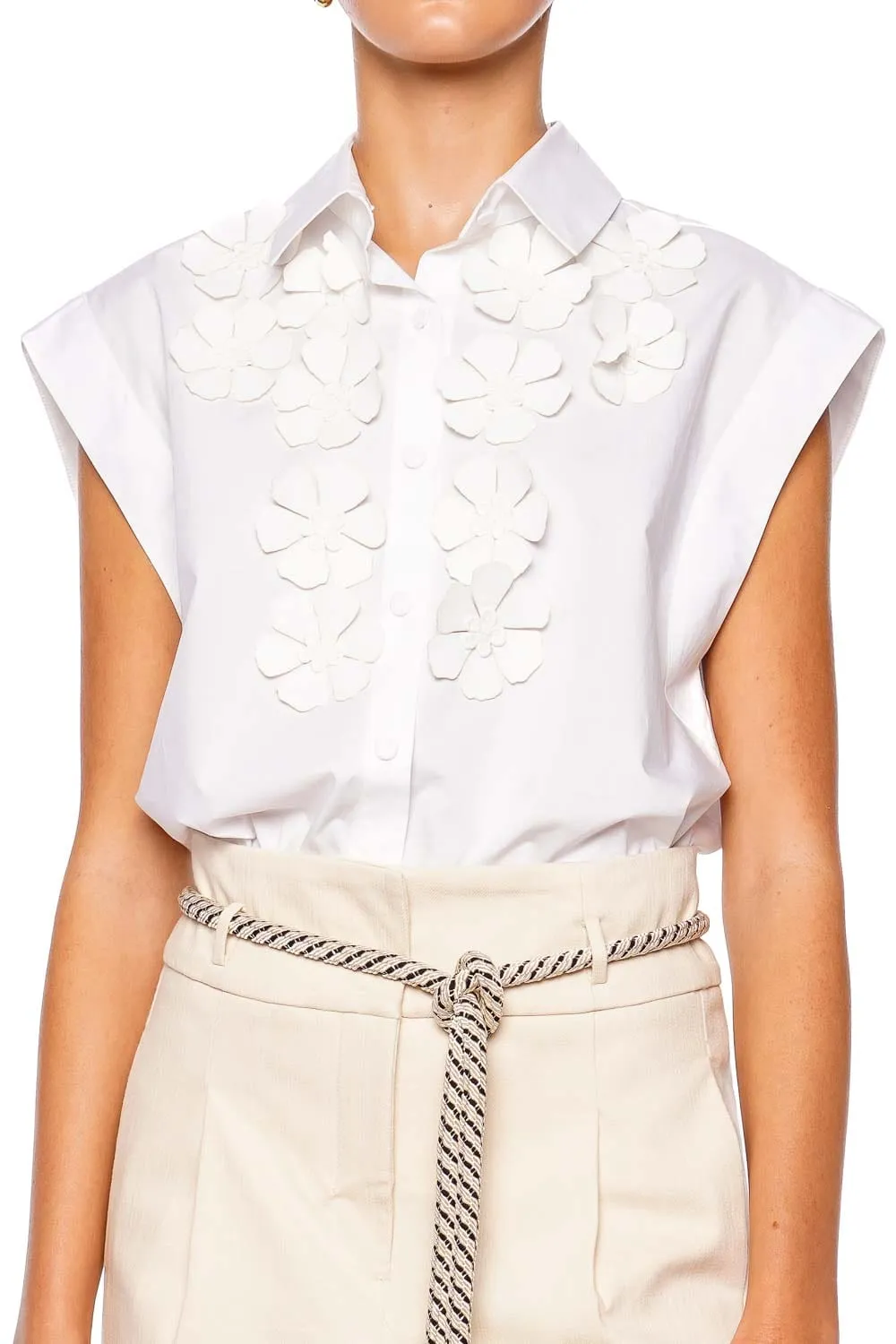 Azalea White Embellished Cotton Blouse