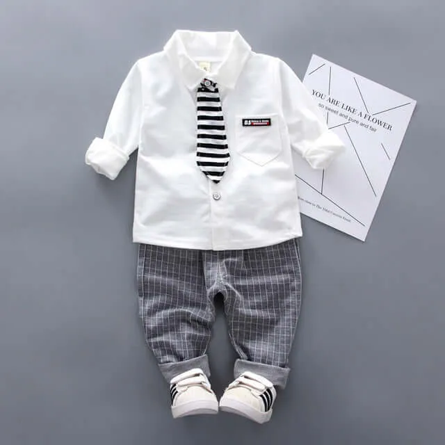 Baby Boys Formal Infant Gentleman Tie Shirt Pants 2Pcs/Sets