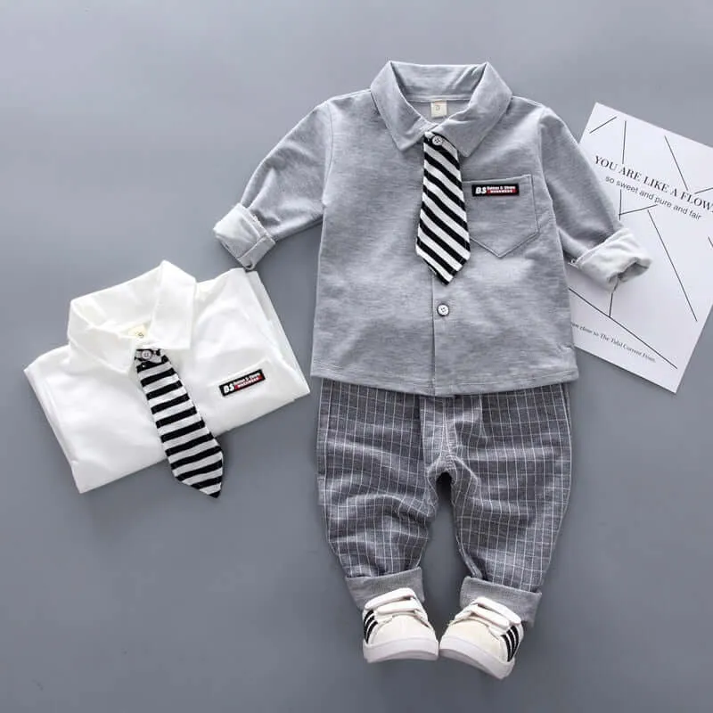 Baby Boys Formal Infant Gentleman Tie Shirt Pants 2Pcs/Sets