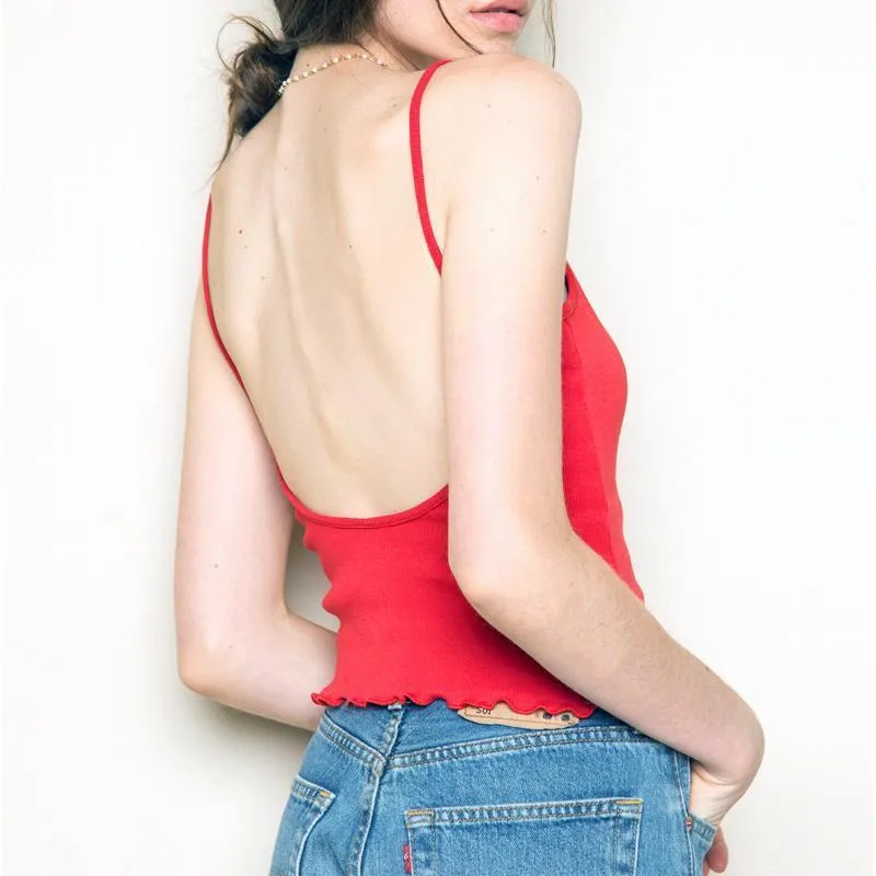 Backless Ruffled Hem Tank Top