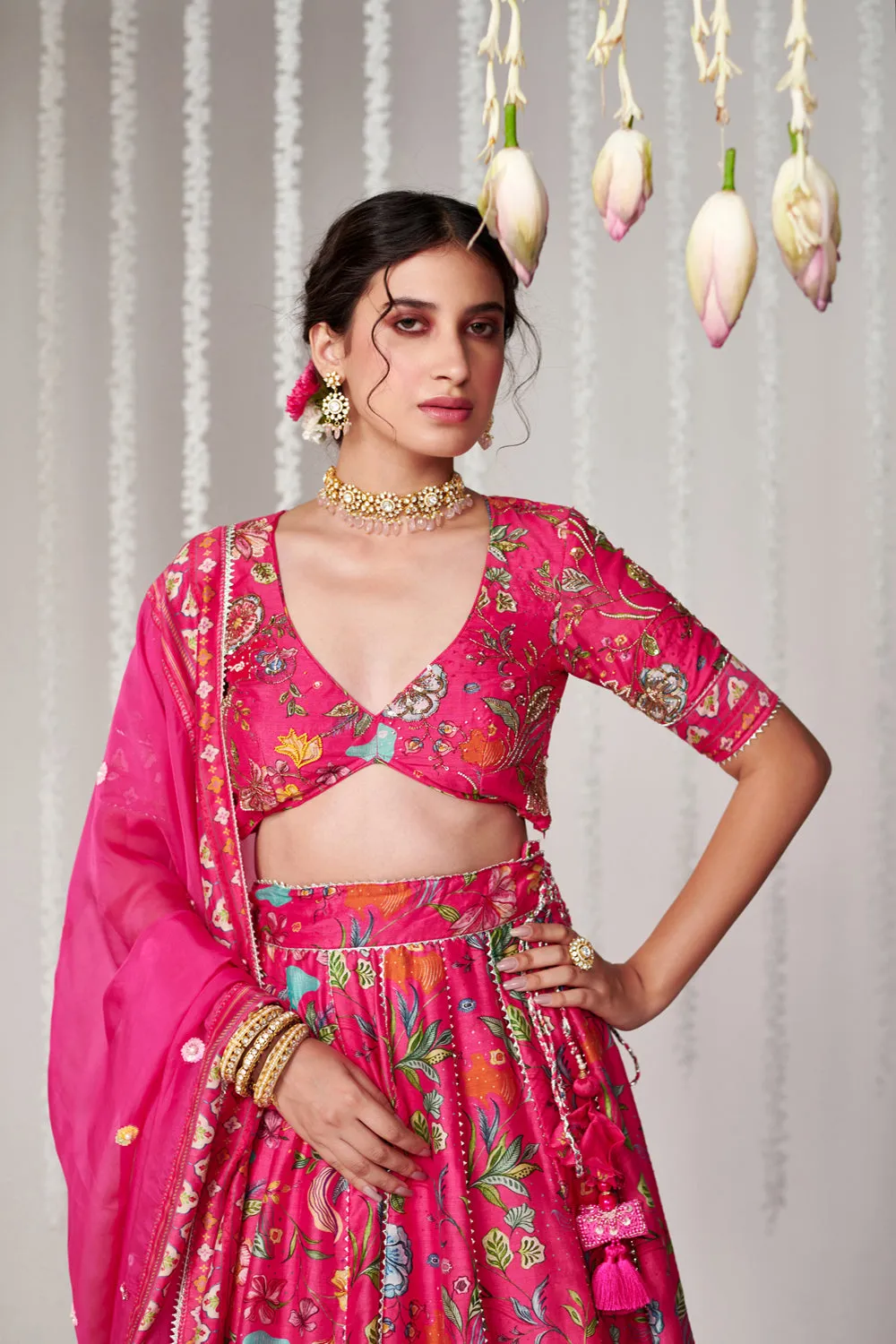 Bagicha Hot Pink Lehenga Set Of 3