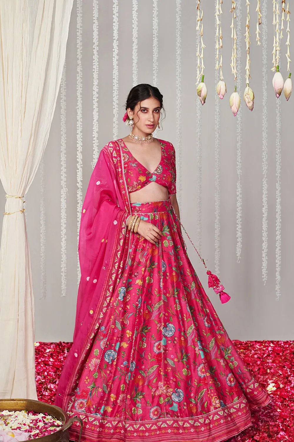 Bagicha Hot Pink Lehenga Set Of 3