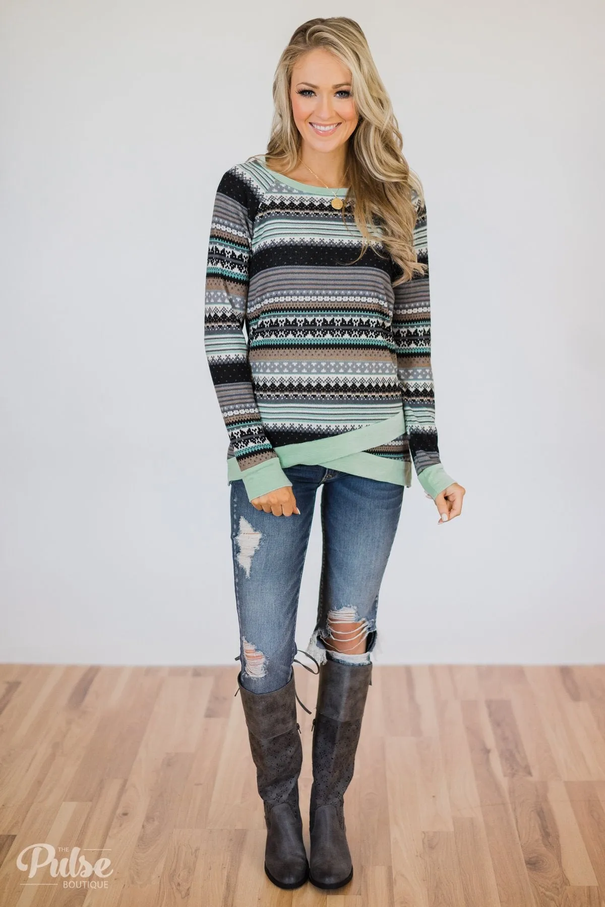 Beat The Chill Printed Top- Mint