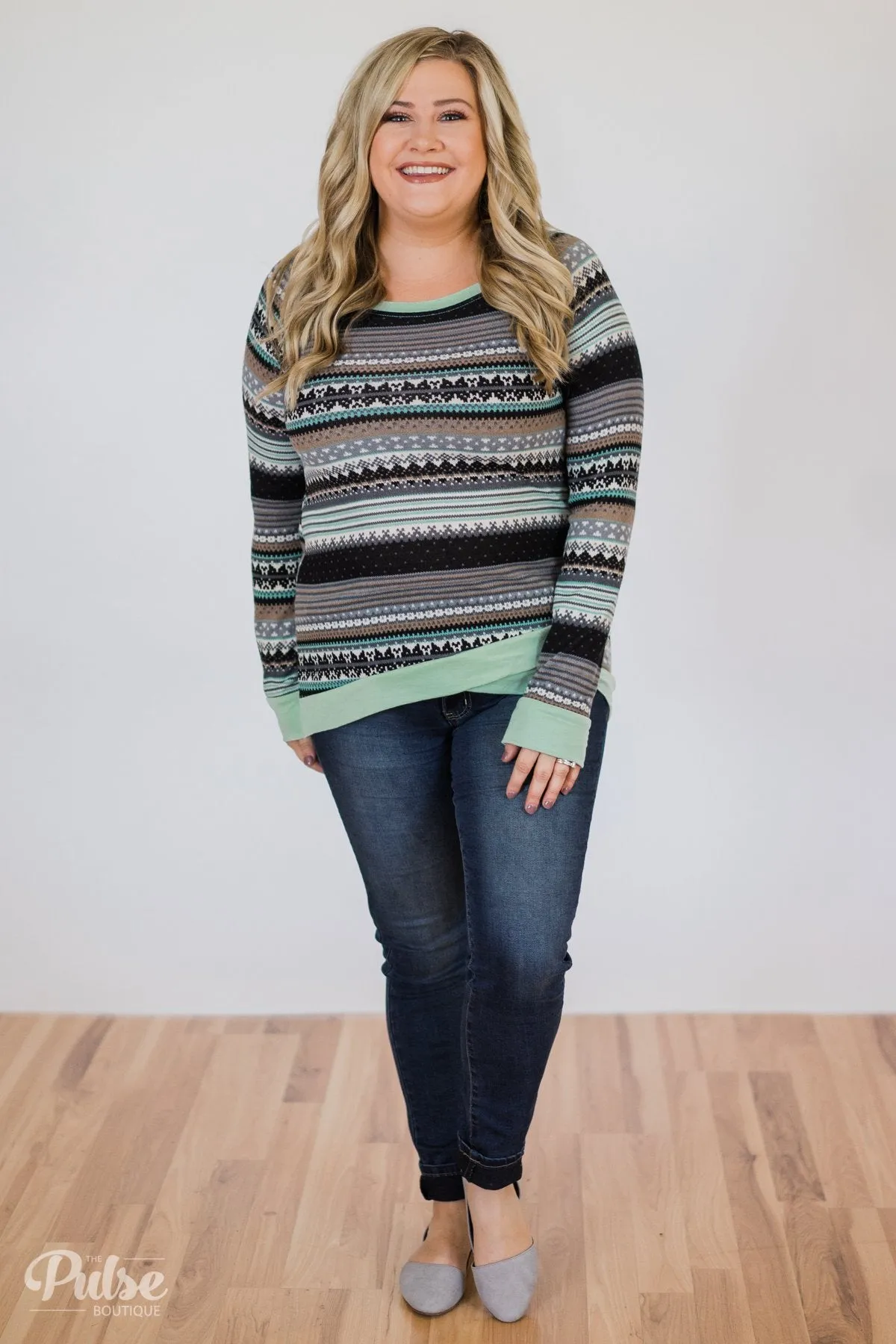 Beat The Chill Printed Top- Mint
