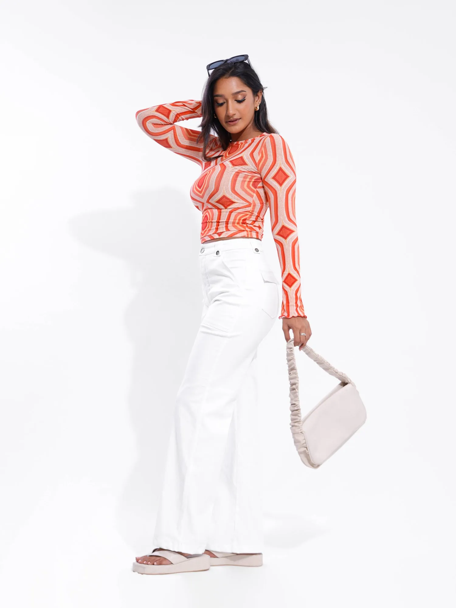 Bell Sleeved Printed Fitted Top