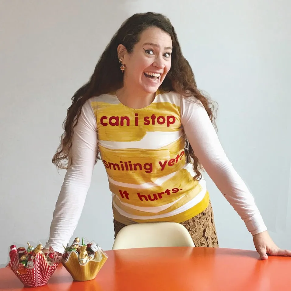 Bespoke 'Can I stop smiling yet' top