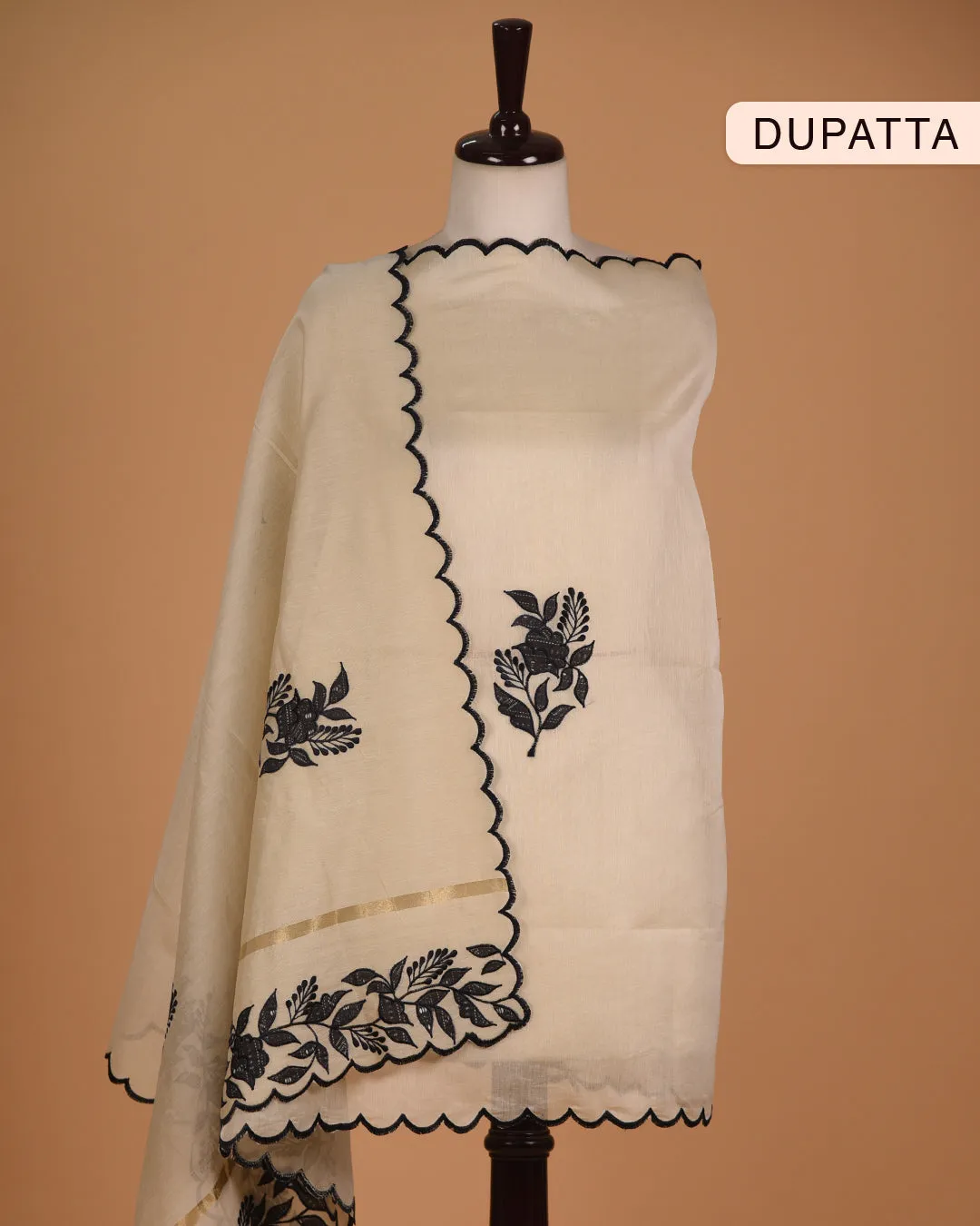 Black Cotton Silk Blend Abstract Printed Unstitched Suit Fabric Set With Chanderi Embroidered Dupatta