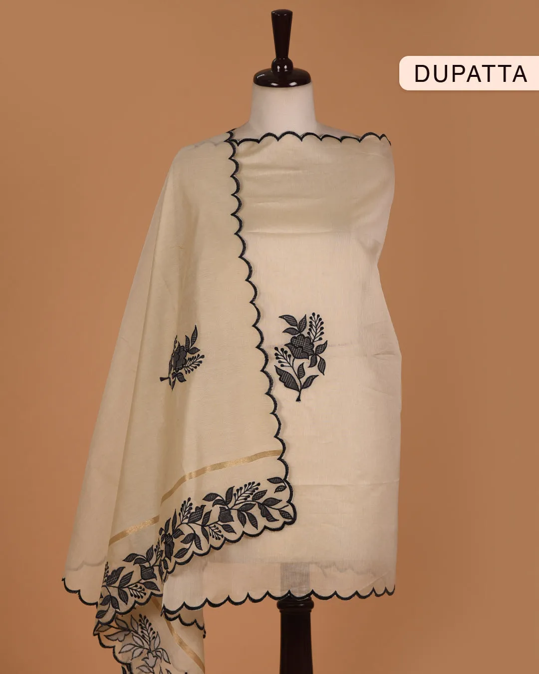 Black Cotton Silk Blend Check Printed Unstitched Suit Fabric Set With Chanderi Embroidered Dupatta