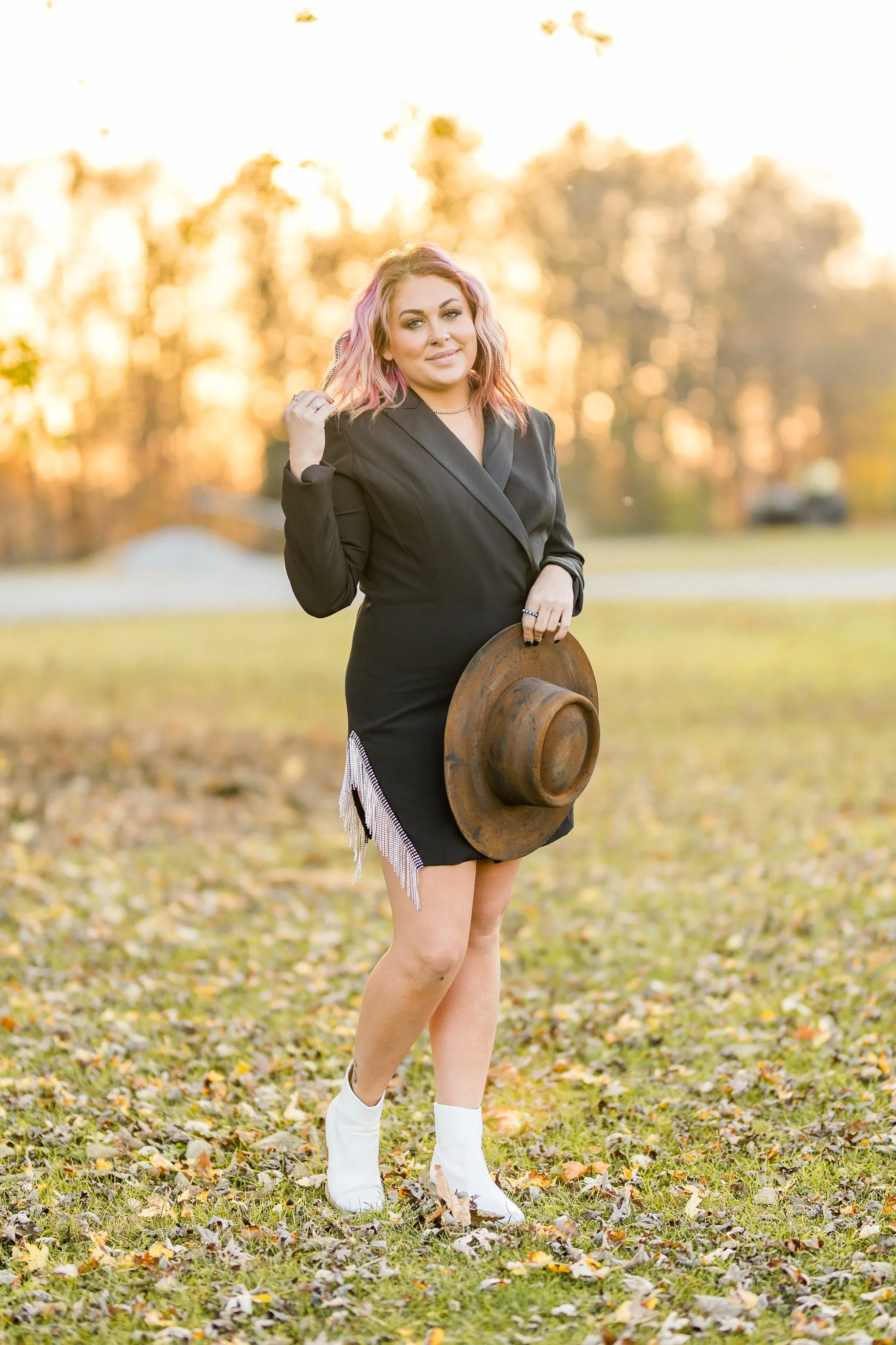 Black Falling Rhinestone Blazer Dress