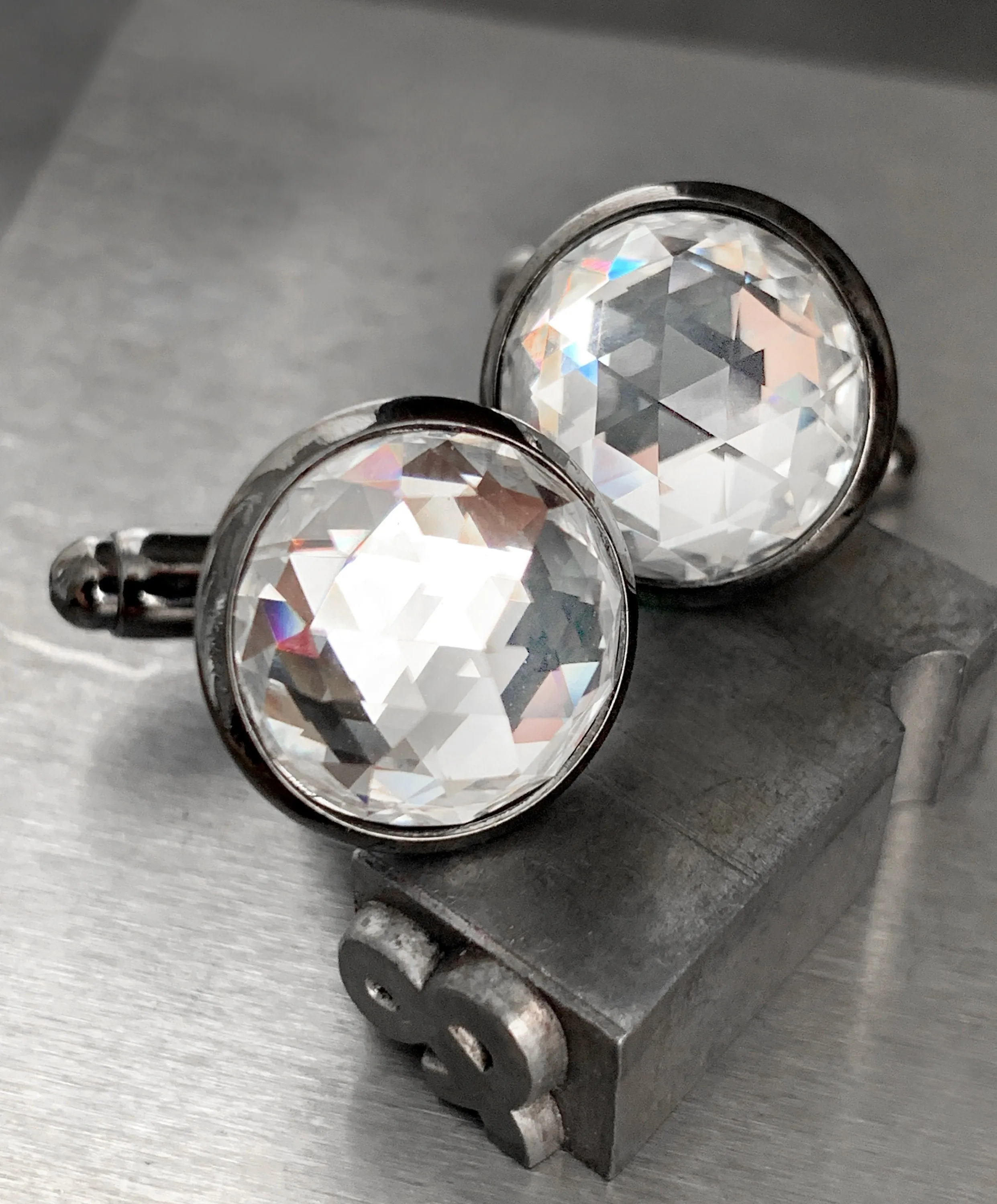 Black Formal Cufflinks with Clear Crystal