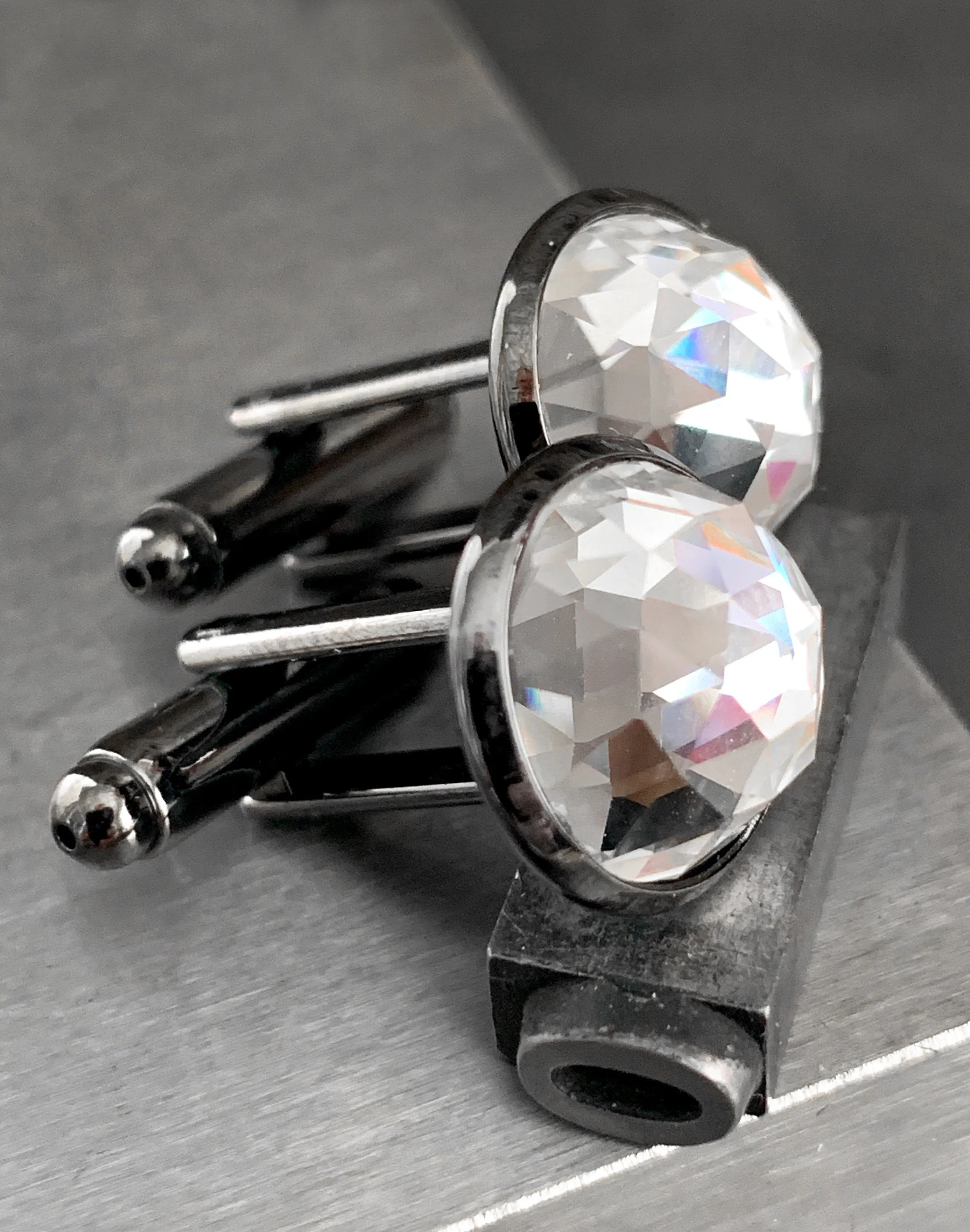 Black Formal Cufflinks with Clear Crystal
