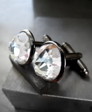 Black Formal Cufflinks with Clear Crystal