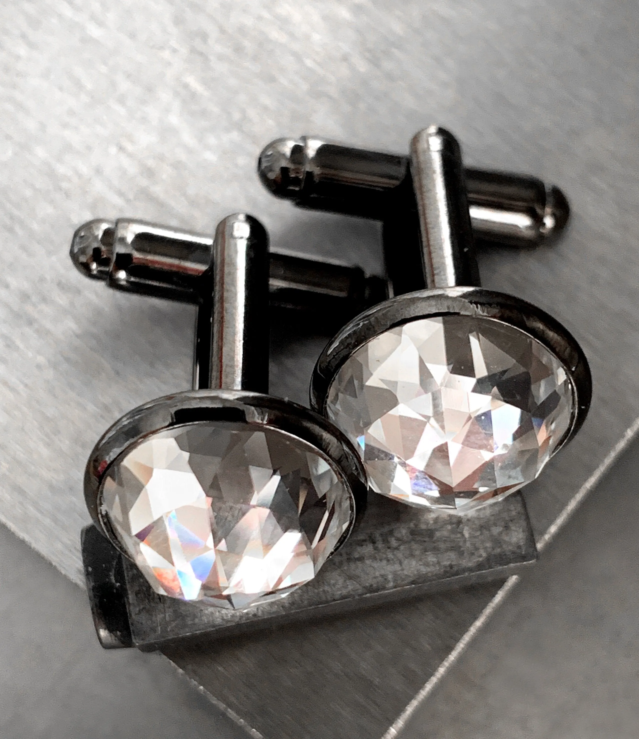 Black Formal Cufflinks with Clear Crystal