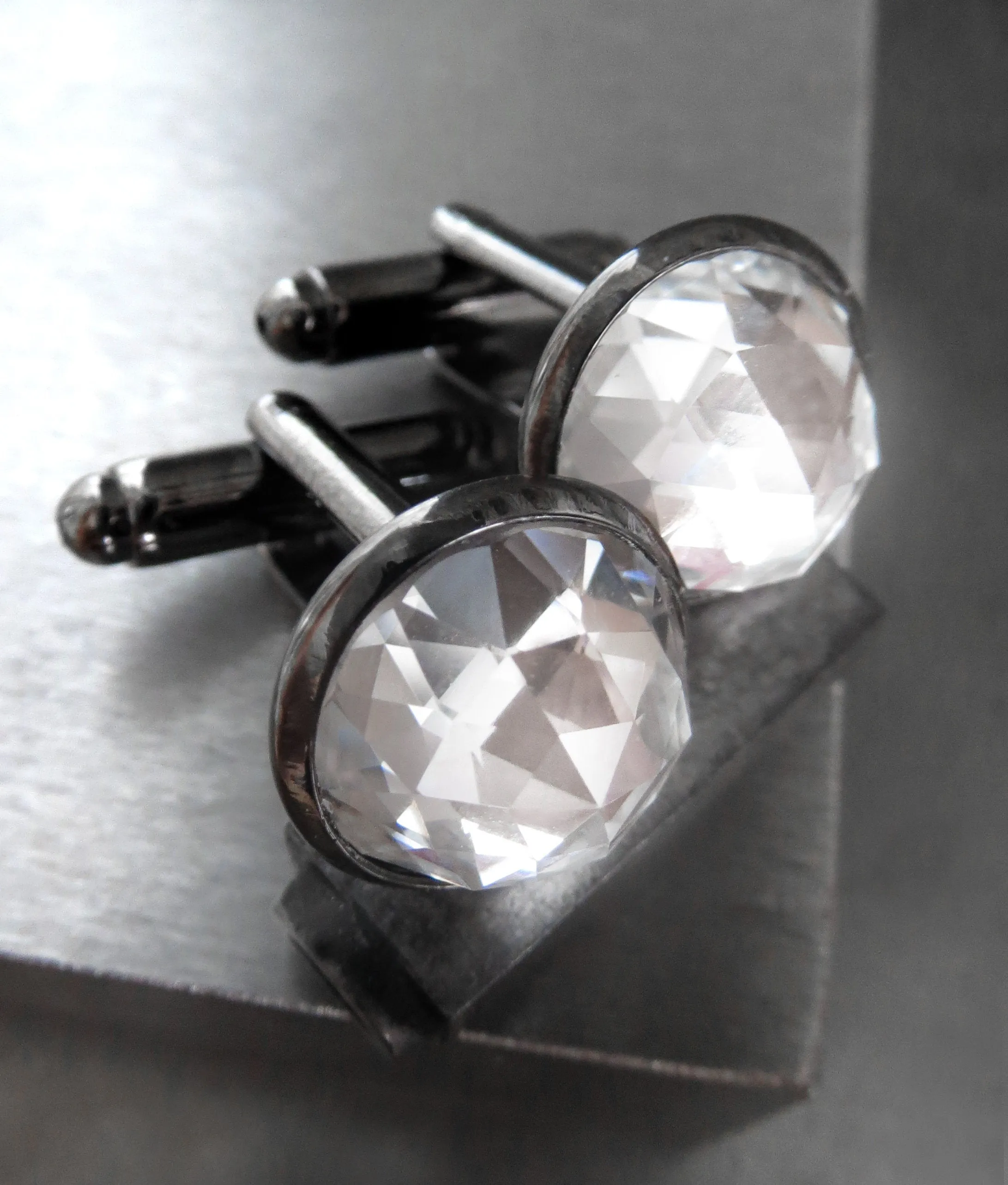 Black Formal Cufflinks with Clear Crystal