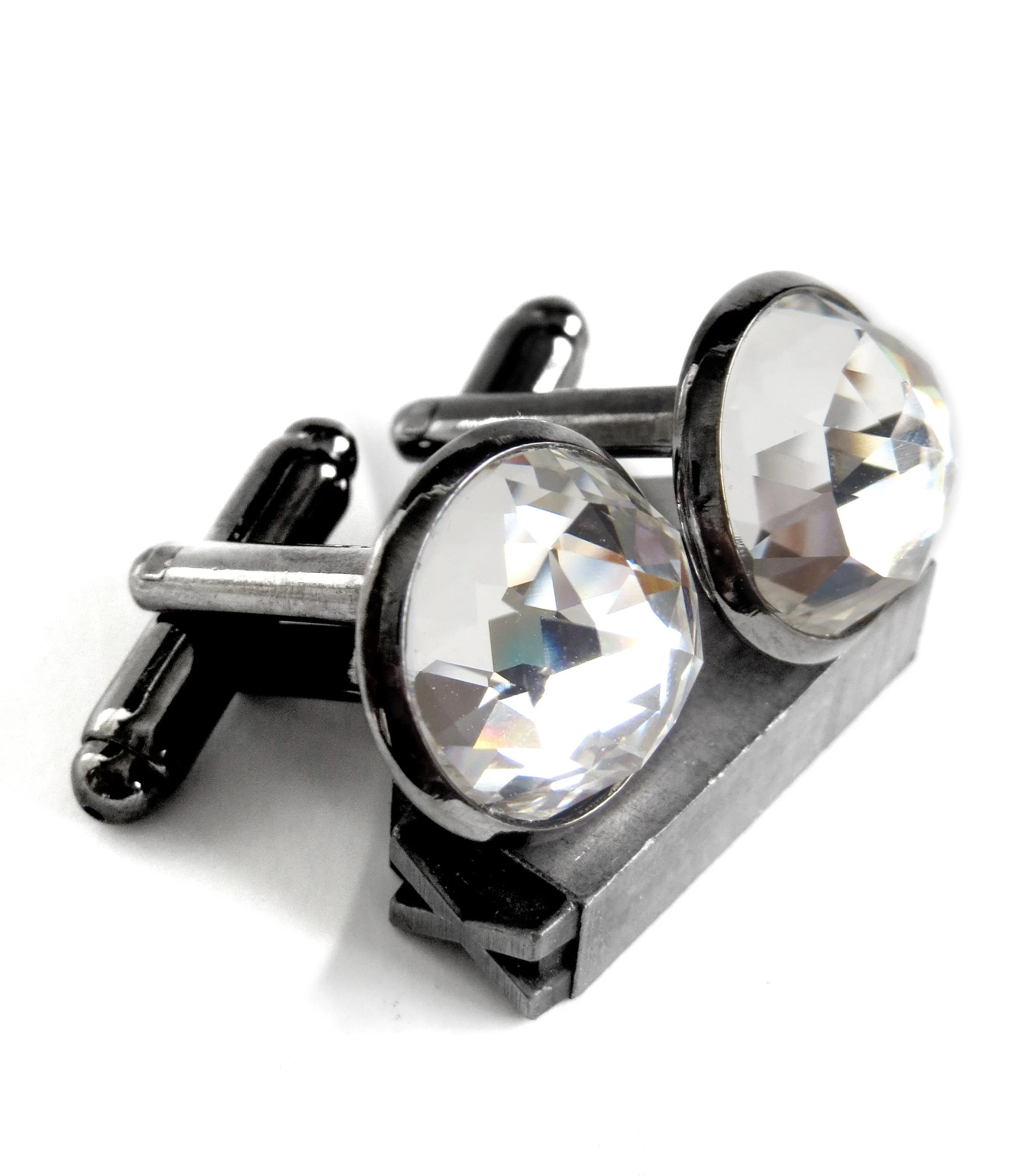 Black Formal Cufflinks with Clear Crystal