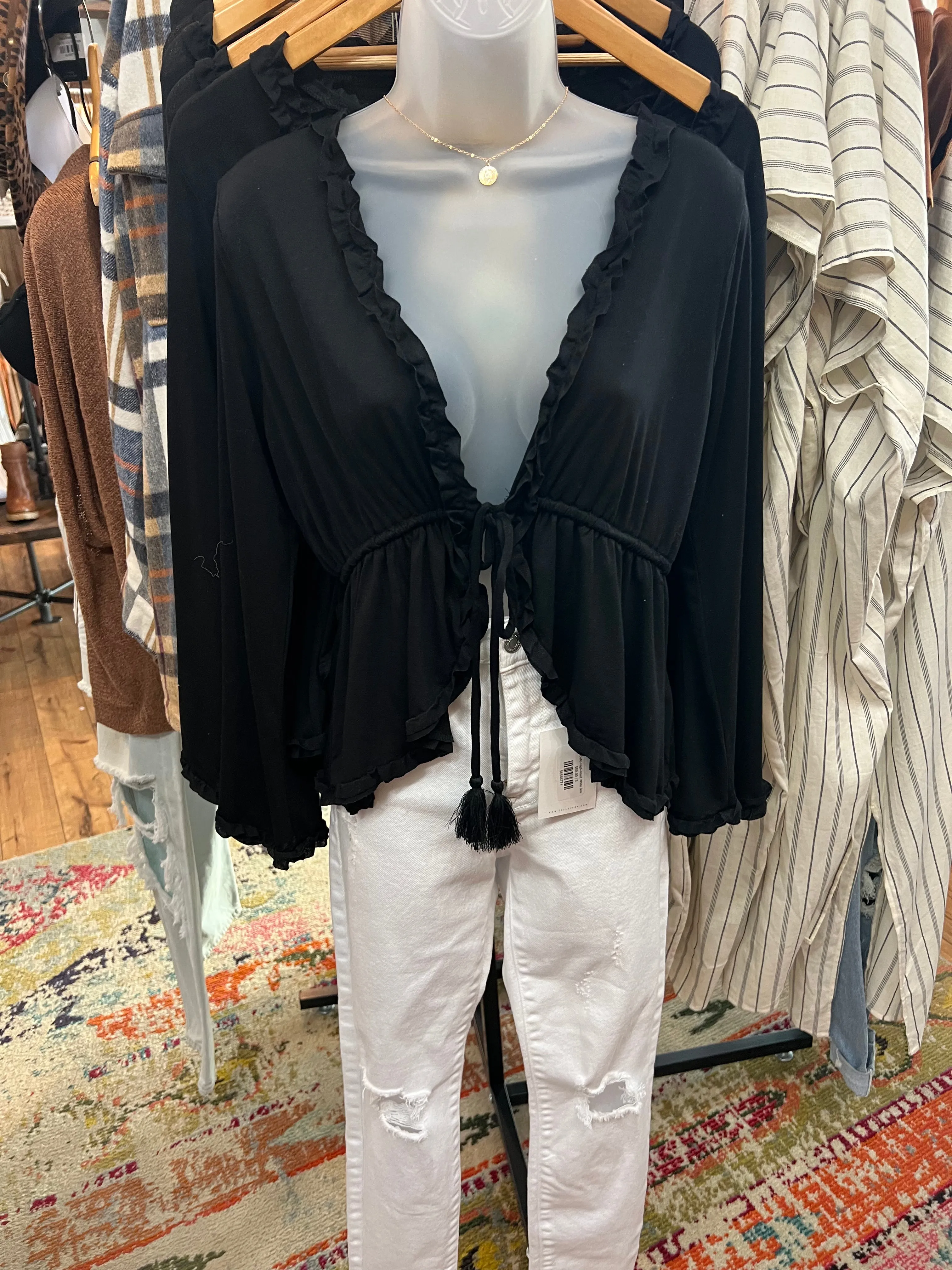 Black Front Tie Top