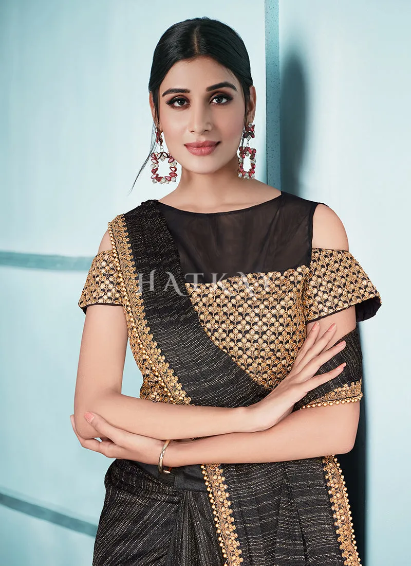 Black Golden Sequence Embroidered Festive Saree