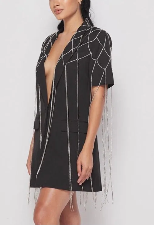 Black Love Rhinestone Blazer Dress