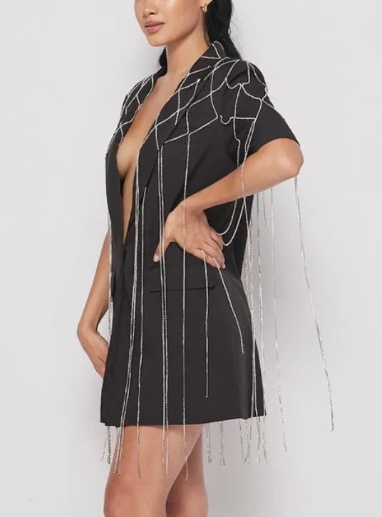 Black Love Rhinestone Blazer Dress