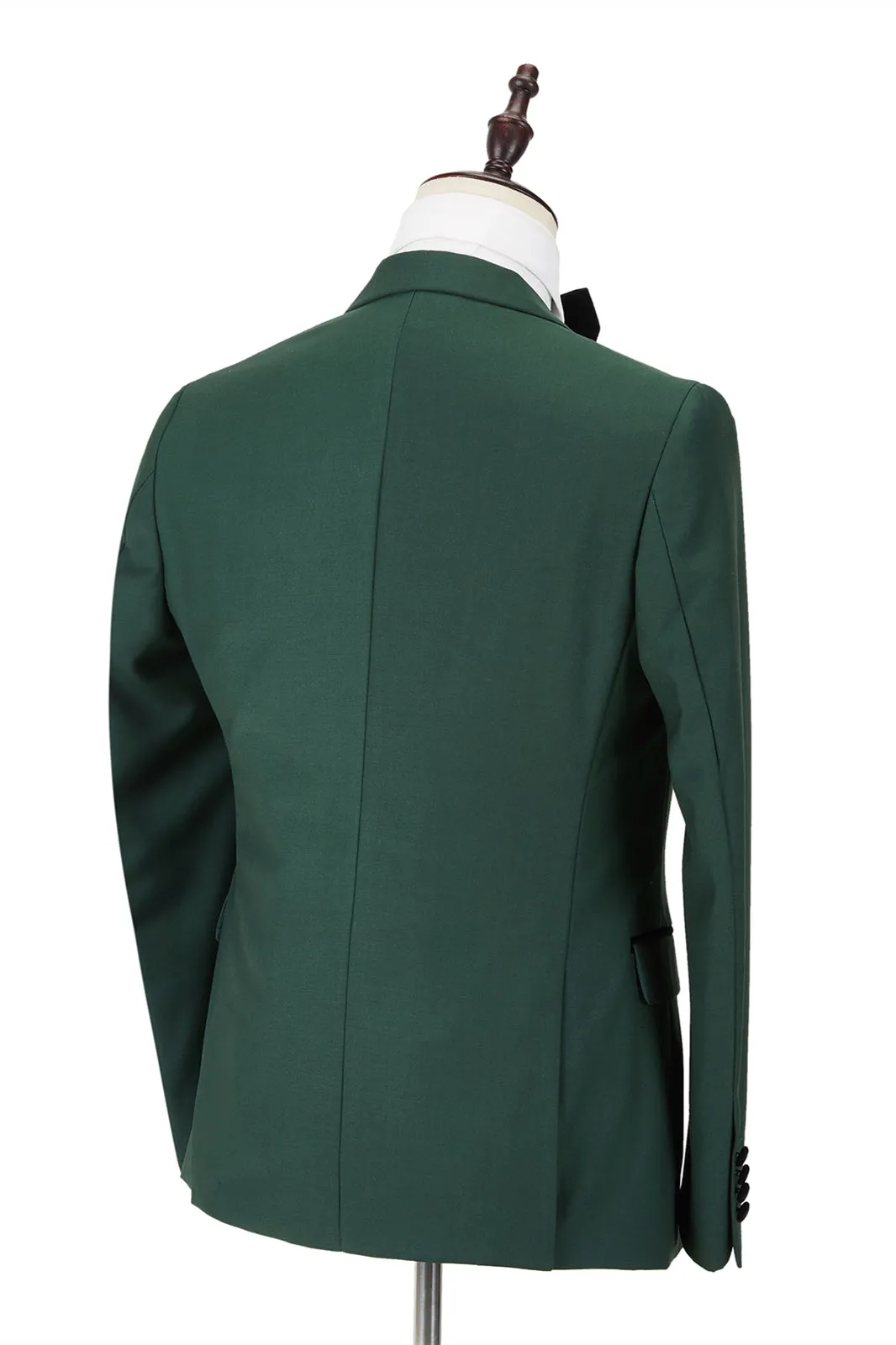 Black Peak Lapel Dark Green Men's Wedding Suit Velvet Banding Edge Formal Suit
