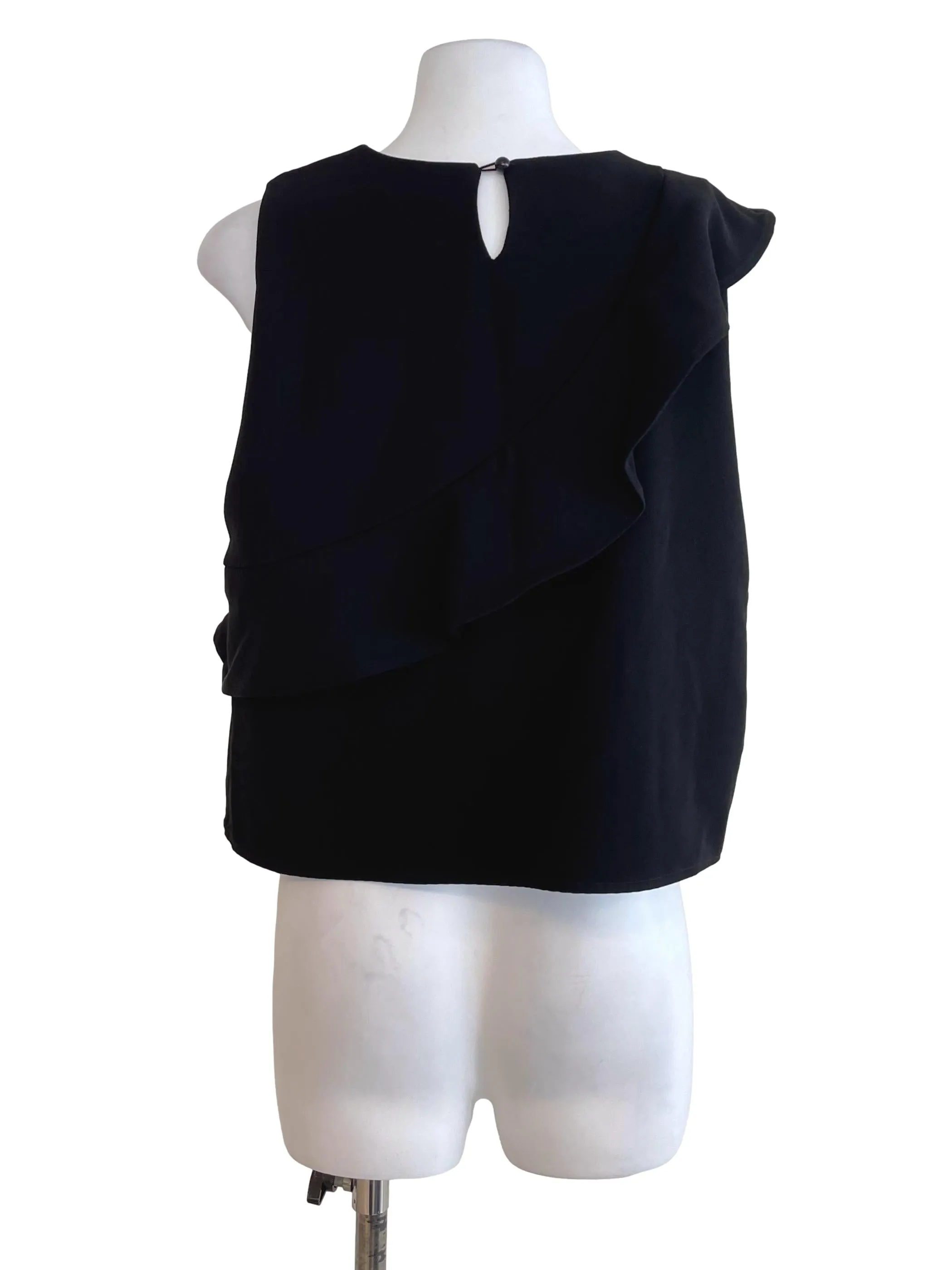 Black Ruffled Sleeveless Top