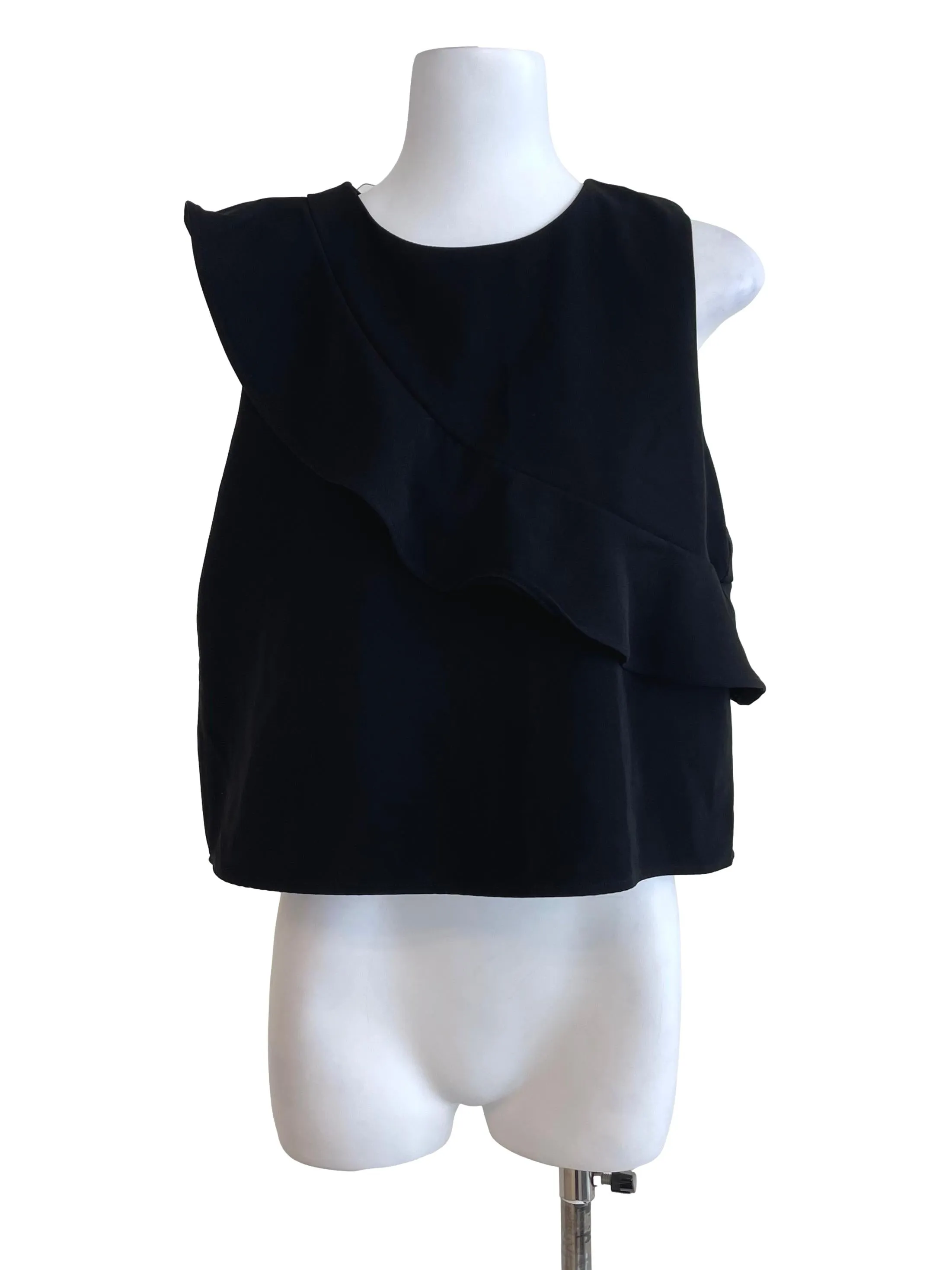 Black Ruffled Sleeveless Top
