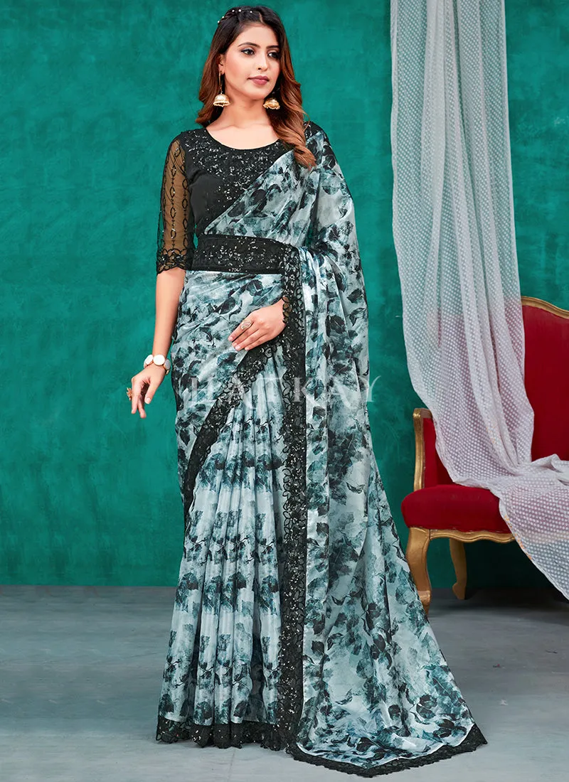 Black Sequence Embroidery Traditional Silk Saree