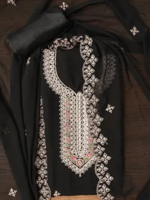 Black Zari Embroidered Silk Georgette Dress Material with Dupatta