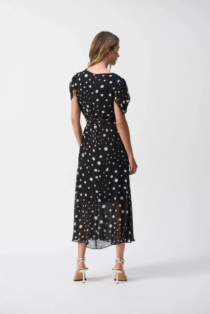 Black/Vanilla Chiffon Dot Print Wrap Dress Style 251907