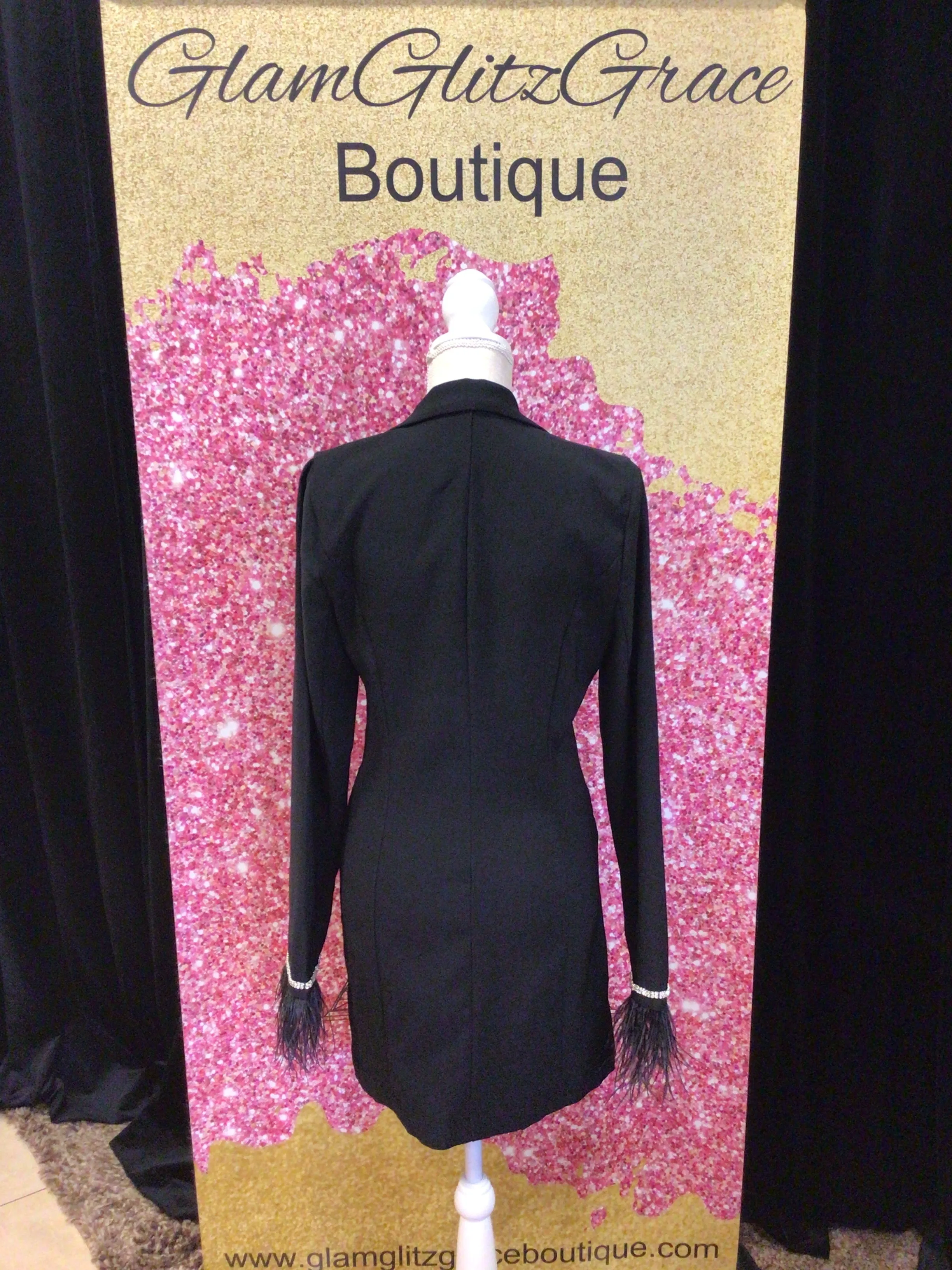Bling Blazer Dress with Feathers