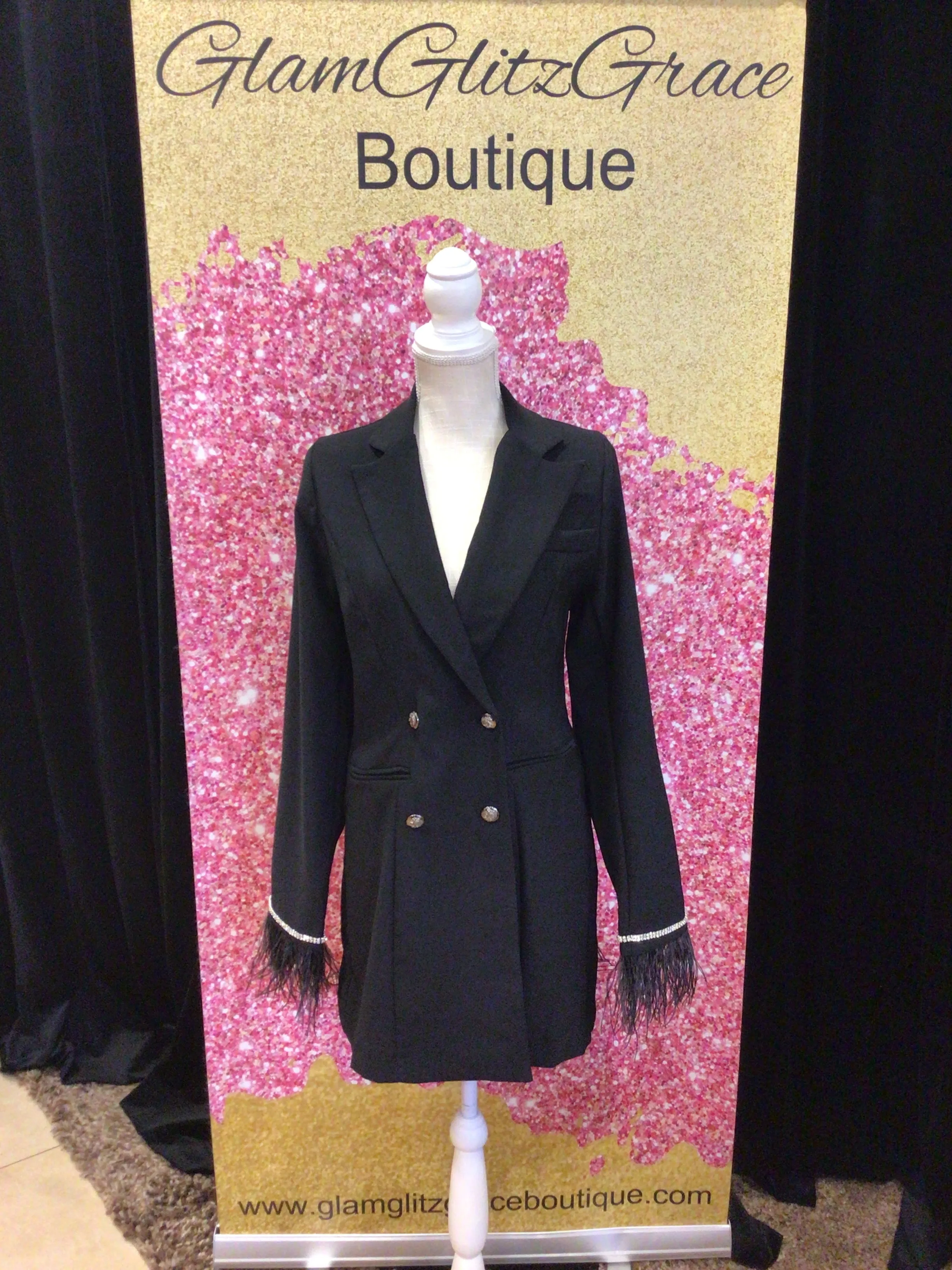 Bling Blazer Dress with Feathers