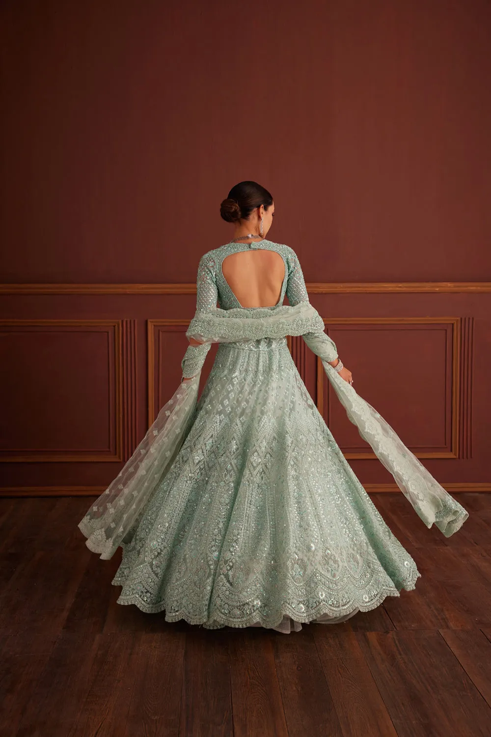 Blue Cutdana & Bead Embellished Lehenga