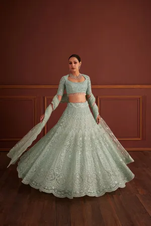 Blue Cutdana & Bead Embellished Lehenga