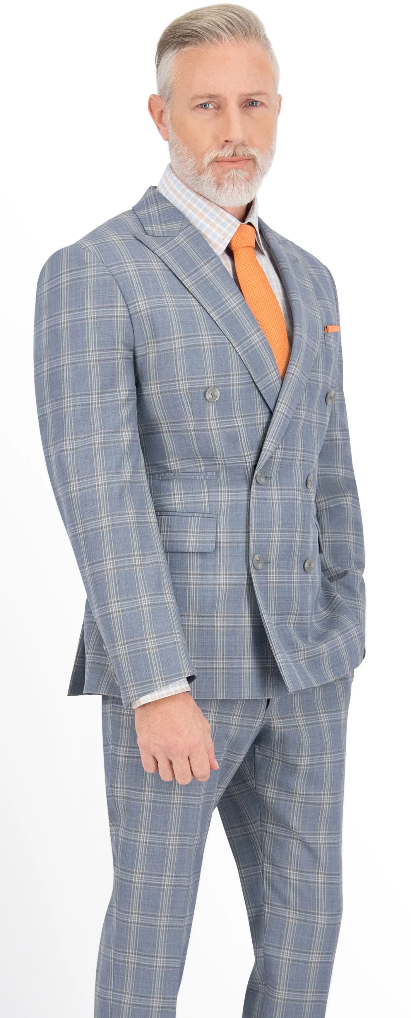 Blue Grey with Tan & Brown Check Suit