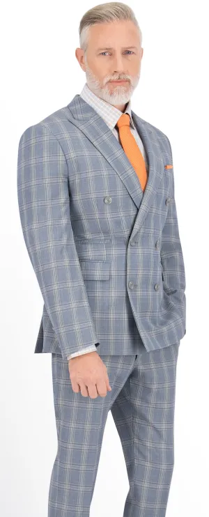 Blue Grey with Tan & Brown Check Suit