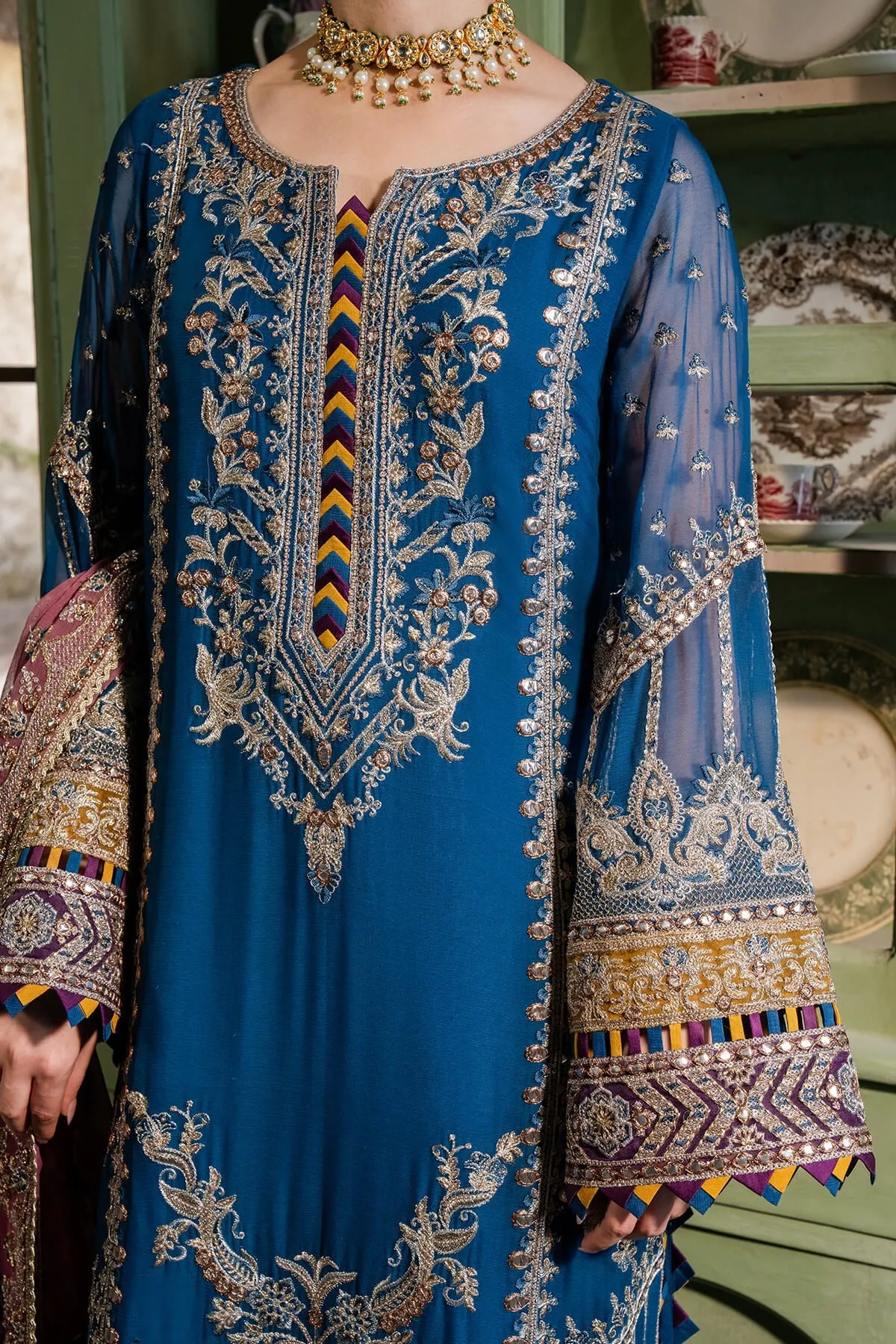 Blue Pakistani Salwar Kameez with Pink Contrast Dupatta Salwar Suit