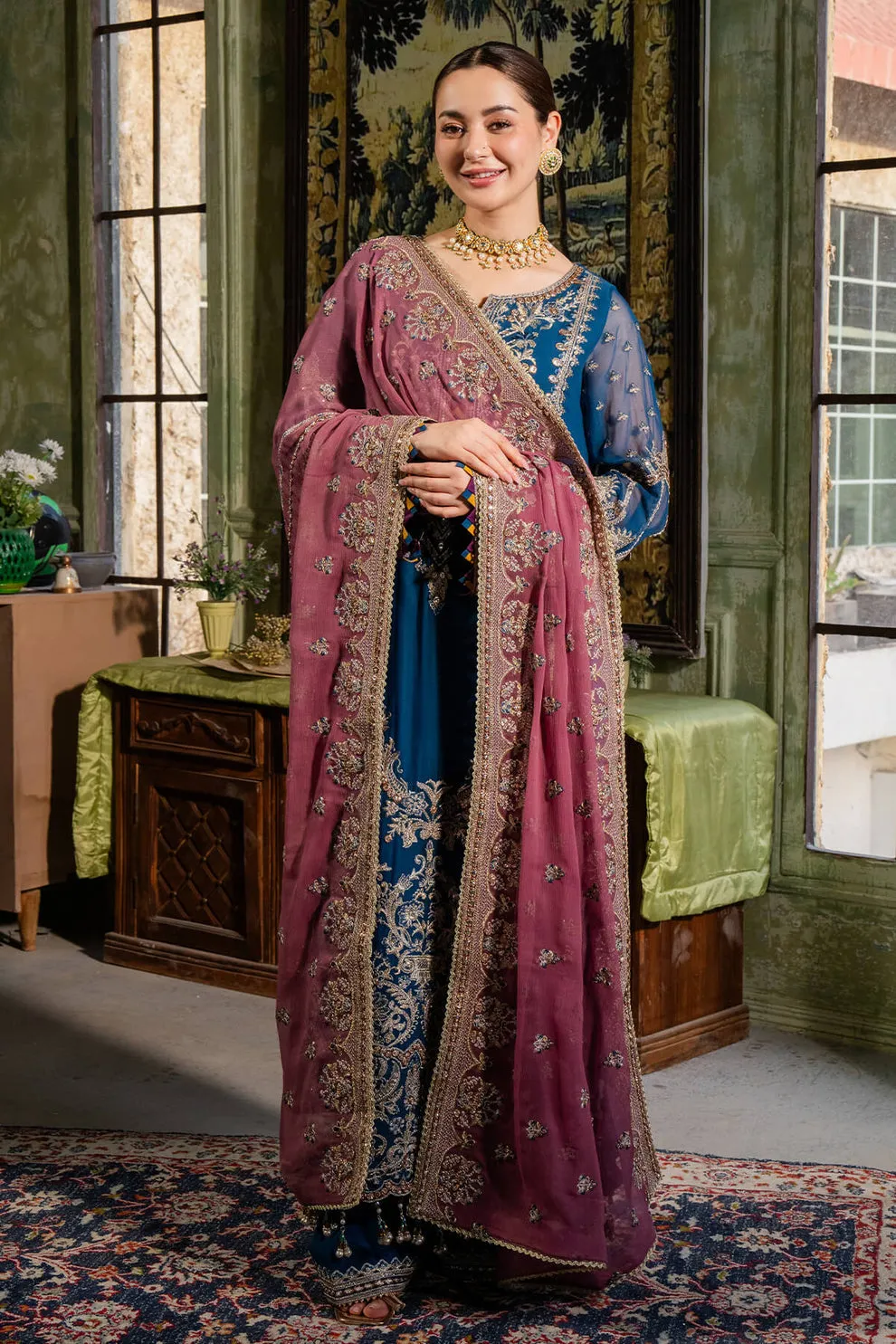 Blue Pakistani Salwar Kameez with Pink Contrast Dupatta Salwar Suit