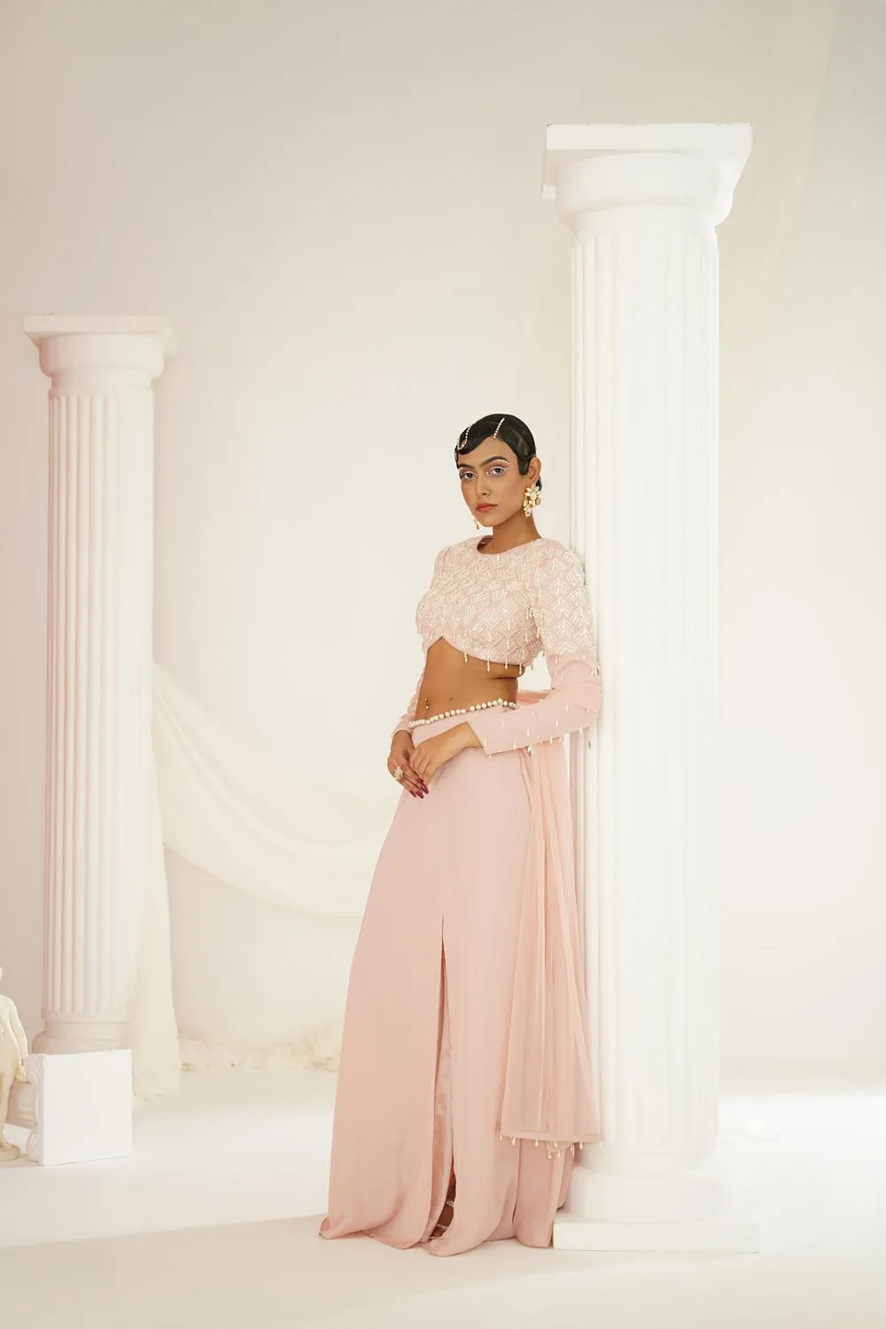 Blush Pink Embellished Lehenga, Blouse  And Dupatta