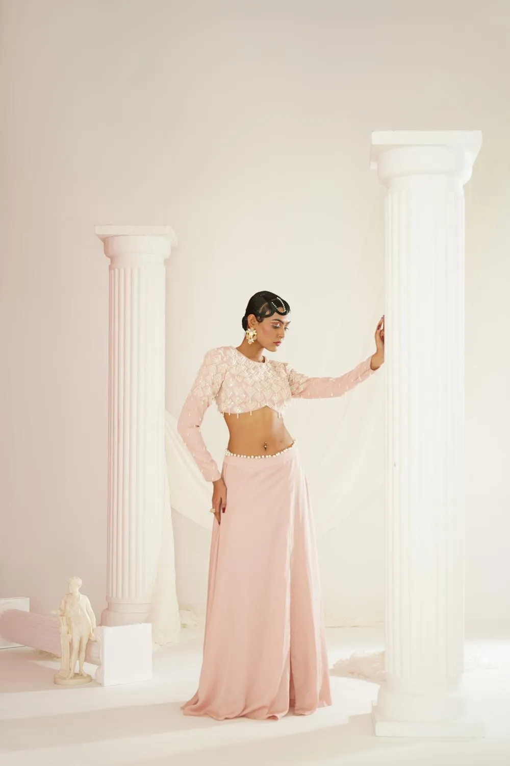 Blush Pink Embellished Lehenga, Blouse  And Dupatta